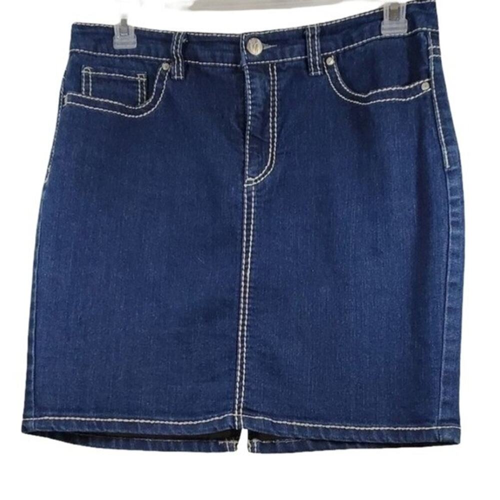 Nine West Jeans Womens Denim Skirt Blue Embroidered Pockets Size 10 29 New